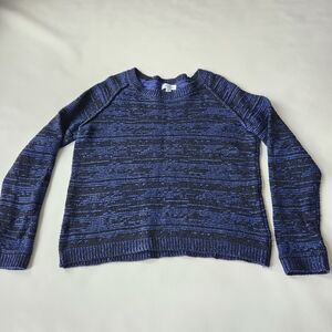 Calvin Klein Womens Knit Sweater Blue/Black Striped Wool Blend Small